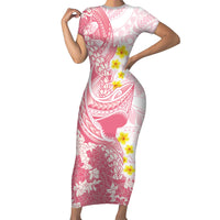 Pink Hawaii Shark Tattoo Short Sleeve Bodycon Dress Puakenikeni Lei Plumeria Polynesian Pattern LT14 Long Dress Pink - Polynesian Pride