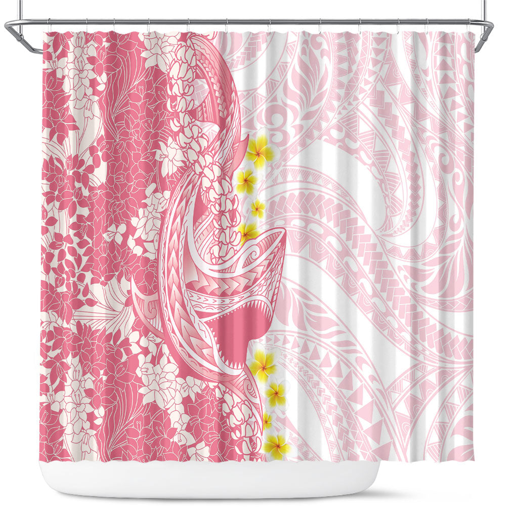Pink Hawaii Shark Tattoo Shower Curtain Puakenikeni Lei Plumeria Polynesian Pattern LT14 Pink - Polynesian Pride