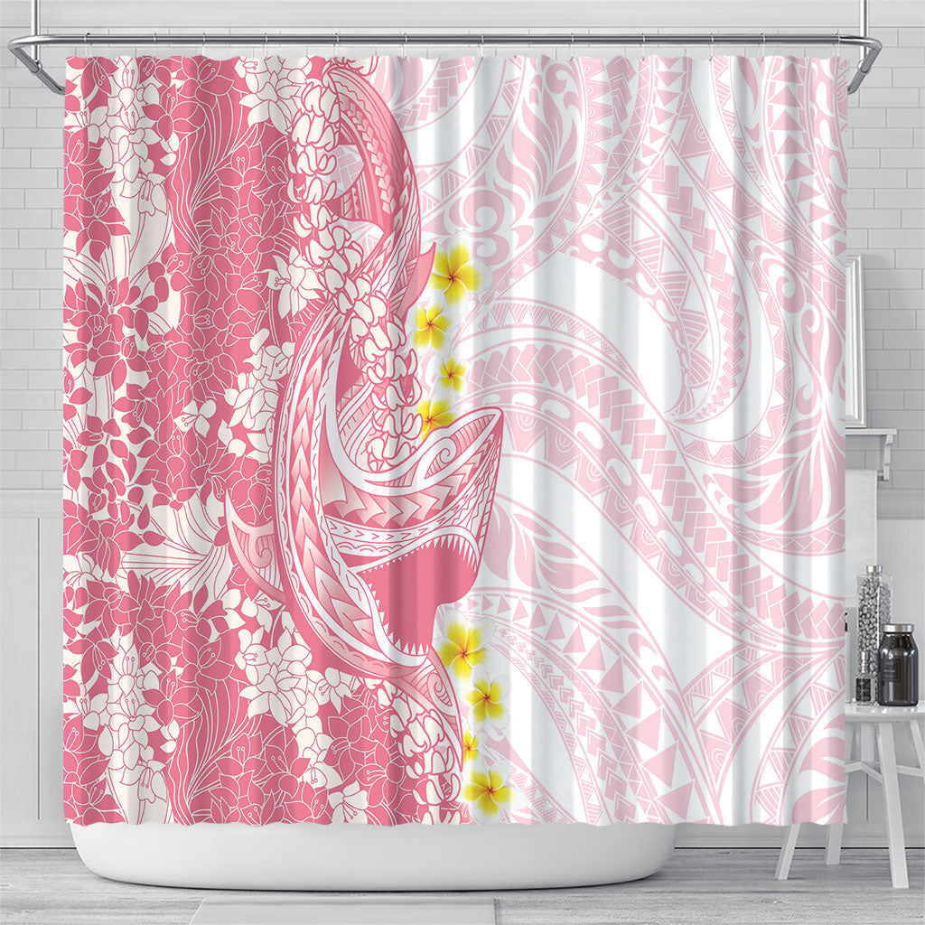 Pink Hawaii Shark Tattoo Shower Curtain Puakenikeni Lei Plumeria Polynesian Pattern LT14 - Polynesian Pride
