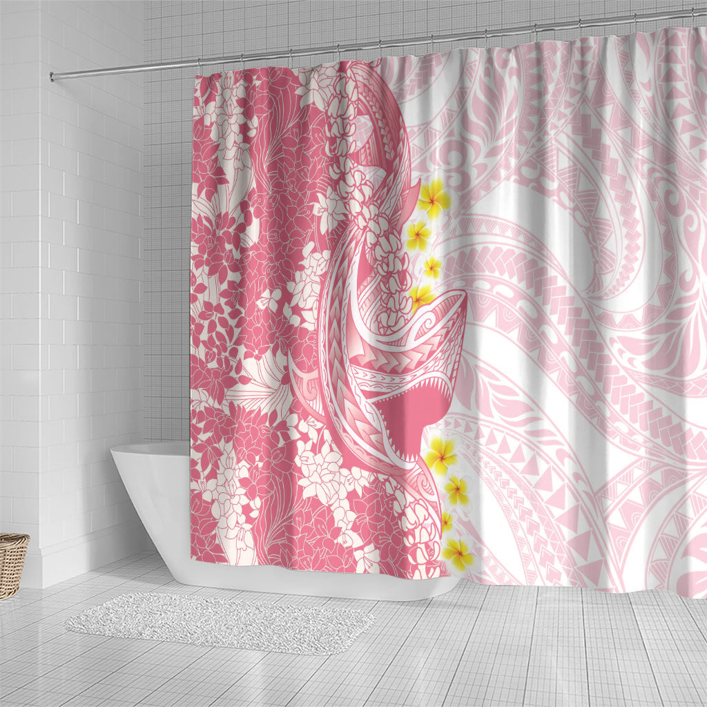 Pink Hawaii Shark Tattoo Shower Curtain Puakenikeni Lei Plumeria Polynesian Pattern LT14 - Polynesian Pride
