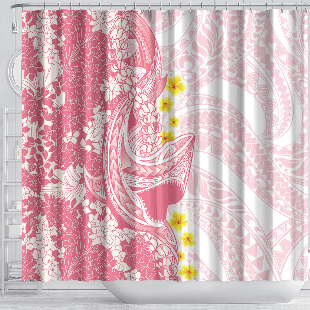 Pink Hawaii Shark Tattoo Shower Curtain Puakenikeni Lei Plumeria Polynesian Pattern LT14 - Polynesian Pride