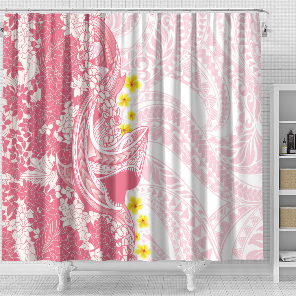 Pink Hawaii Shark Tattoo Shower Curtain Puakenikeni Lei Plumeria Polynesian Pattern LT14 - Polynesian Pride