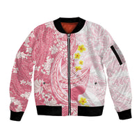 Pink Hawaii Shark Tattoo Sleeve Zip Bomber Jacket Puakenikeni Lei Plumeria Polynesian Pattern LT14 Unisex Pink - Polynesian Pride