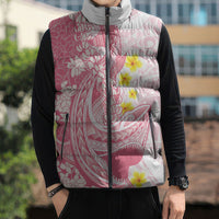 Pink Hawaii Shark Tattoo Sleeveless Puffer Jacket Puakenikeni Lei Plumeria Polynesian Pattern LT14 - Polynesian Pride