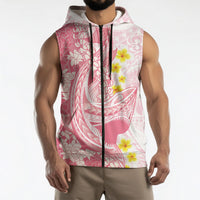 Pink Hawaii Shark Tattoo Sleeveless Zip Hoodie Puakenikeni Lei Plumeria Polynesian Pattern LT14 - Polynesian Pride
