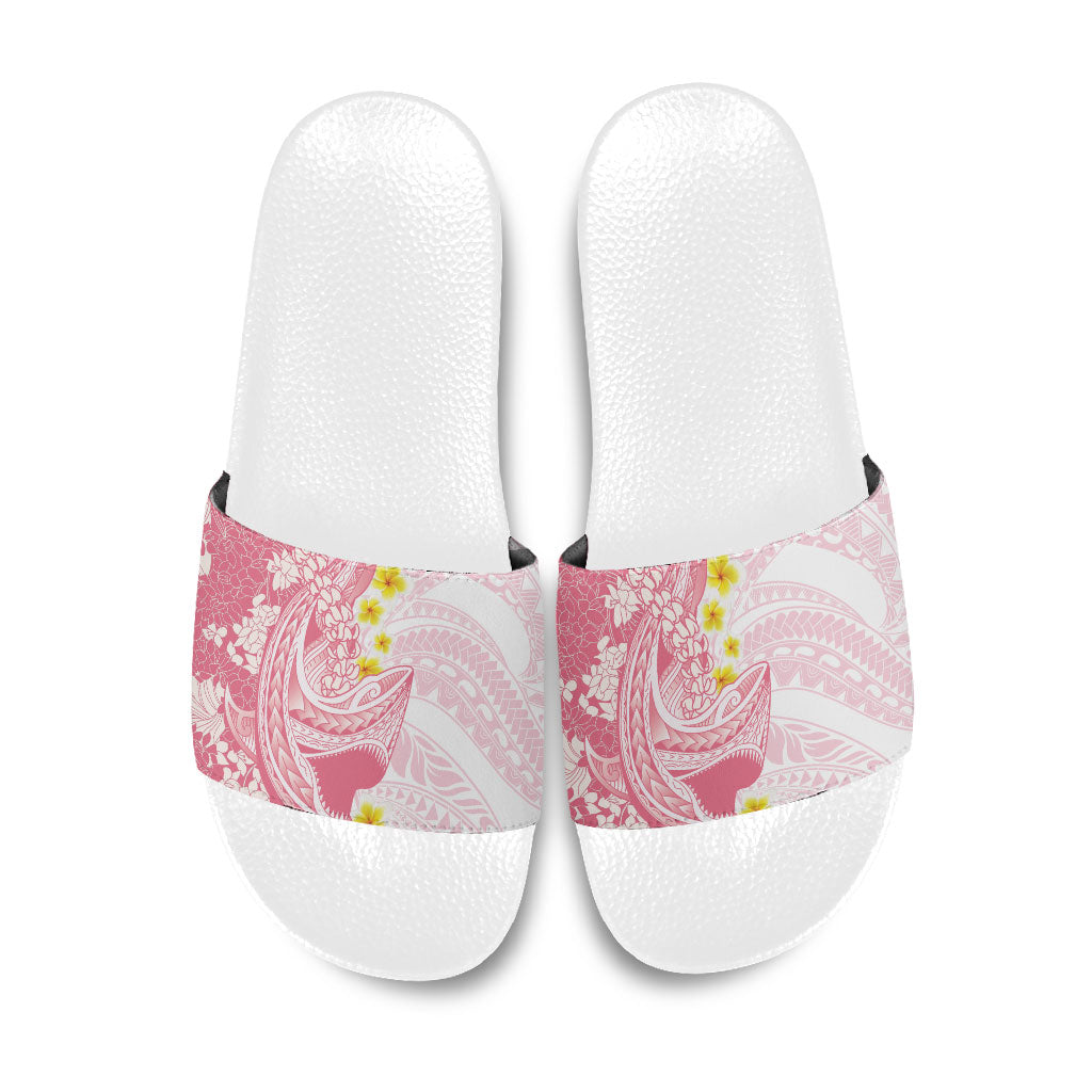 Pink Hawaii Shark Tattoo Slide Sandals Puakenikeni Lei Plumeria Polynesian Pattern LT14 Pink - Polynesian Pride