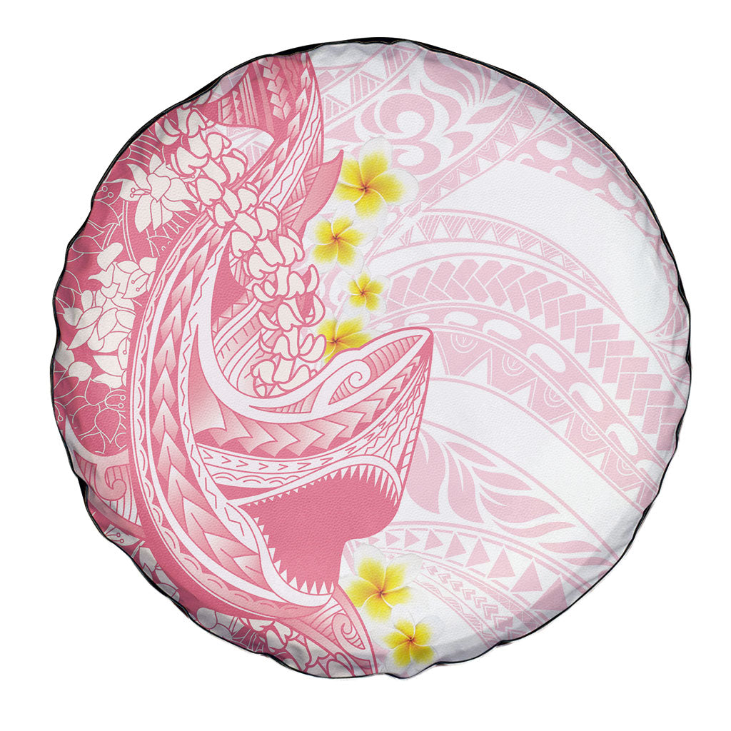 Pink Hawaii Shark Tattoo Spare Tire Cover Puakenikeni Lei Plumeria Polynesian Pattern LT14 - Polynesian Pride