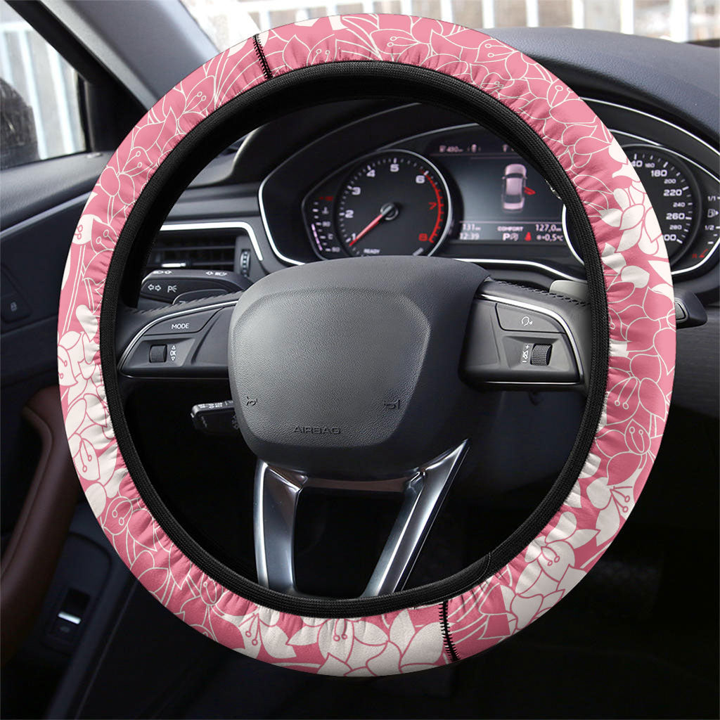 Pink Hawaii Shark Tattoo Steering Wheel Cover Puakenikeni Lei Plumeria Polynesian Pattern LT14 - Polynesian Pride