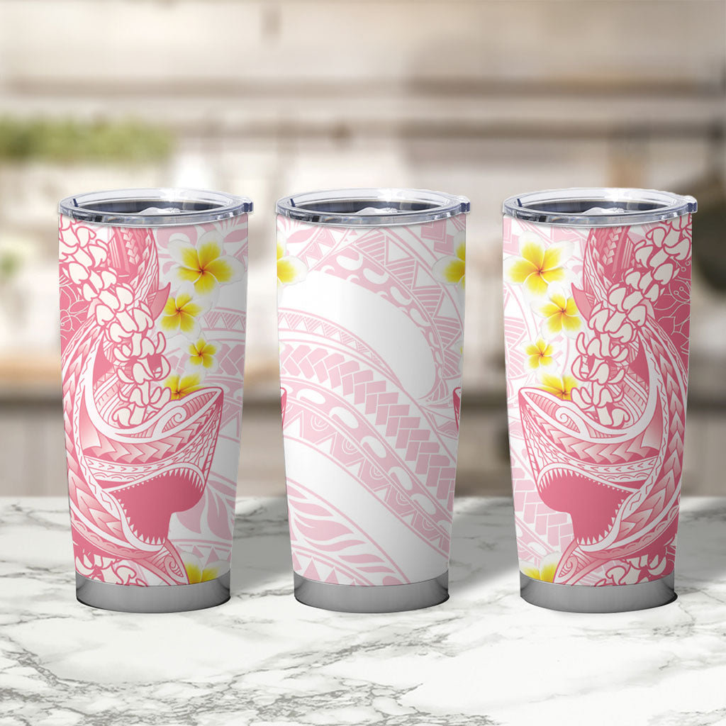 Pink Hawaii Shark Tattoo Tumbler Cup Puakenikeni Lei Plumeria Polynesian Pattern LT14 - Polynesian Pride