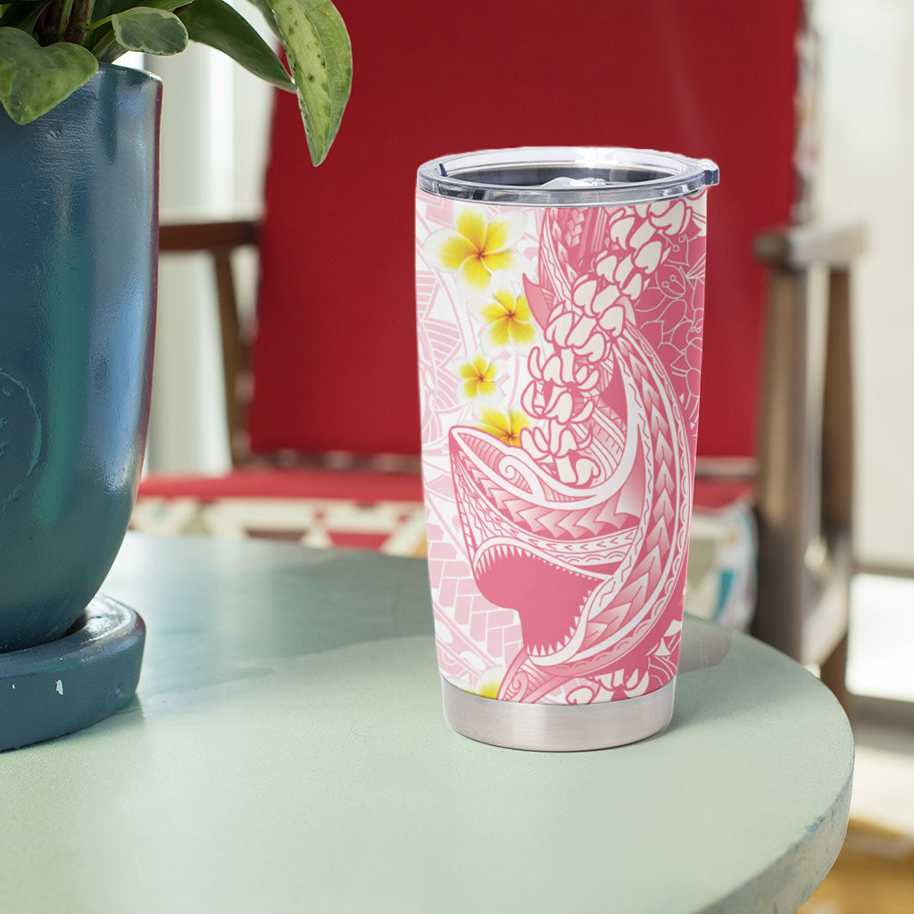 Pink Hawaii Shark Tattoo Tumbler Cup Puakenikeni Lei Plumeria Polynesian Pattern LT14 - Polynesian Pride