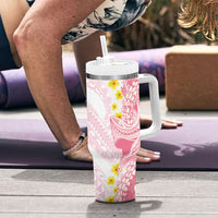 Pink Hawaii Shark Tattoo Tumbler With Handle Puakenikeni Lei Plumeria Polynesian Pattern LT14 - Polynesian Pride