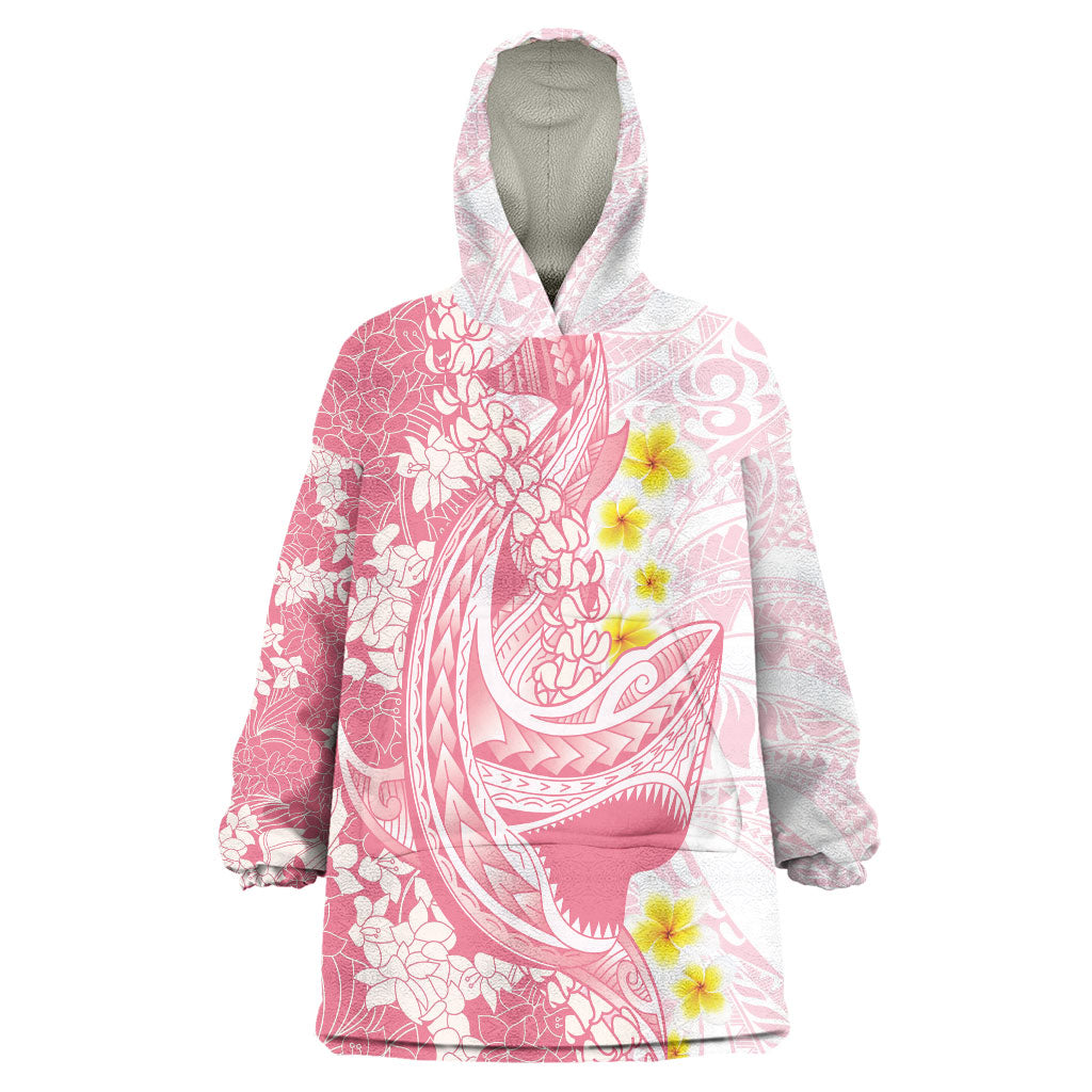 Pink Hawaii Shark Tattoo Wearable Blanket Hoodie Puakenikeni Lei Plumeria Polynesian Pattern LT14 One Size Pink - Polynesian Pride