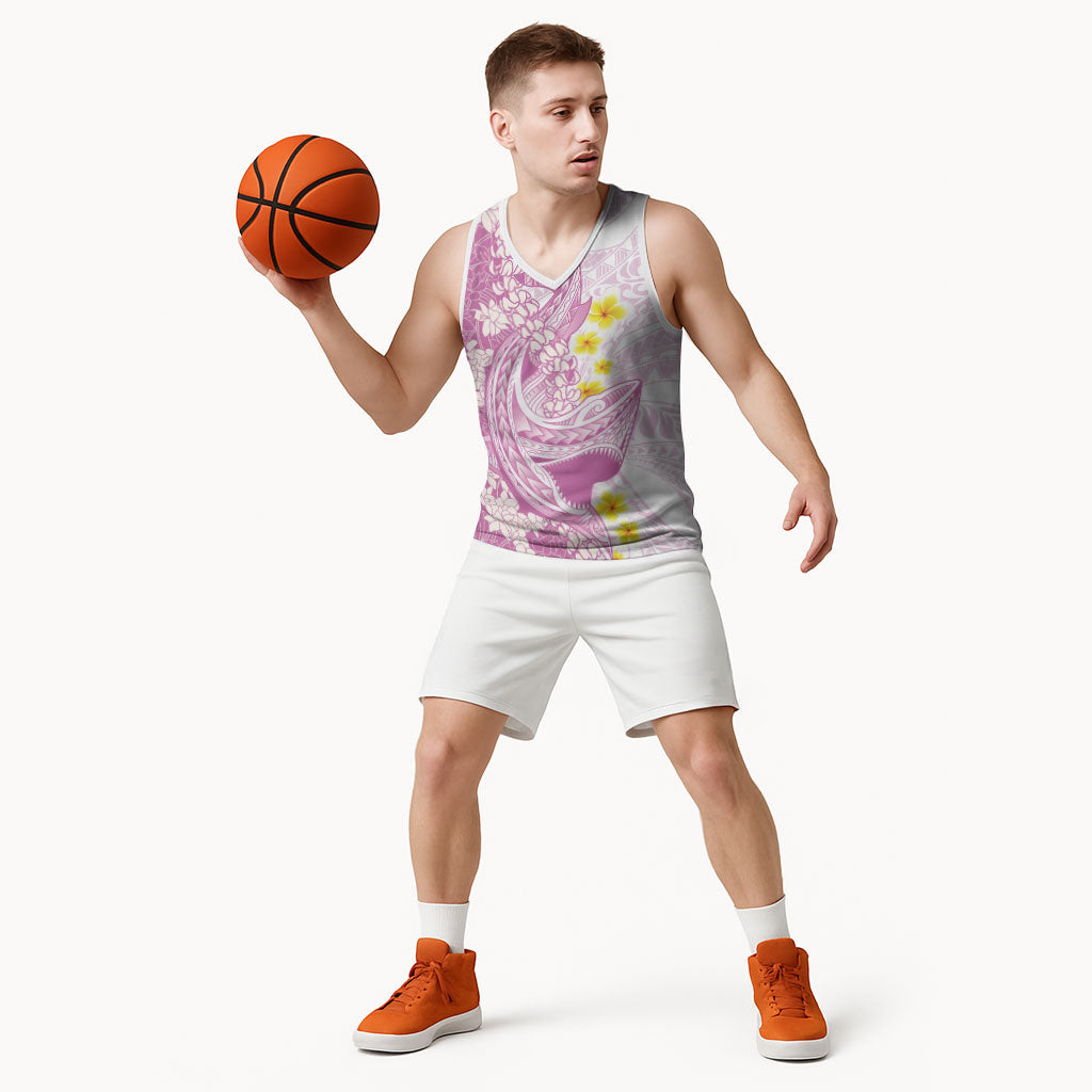 Purple Hawaii Shark Tattoo Basketball Jersey Puakenikeni Lei Plumeria Polynesian Pattern