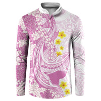 Purple Hawaii Shark Tattoo Button Sweatshirt Puakenikeni Lei Plumeria Polynesian Pattern LT14 Purple - Polynesian Pride