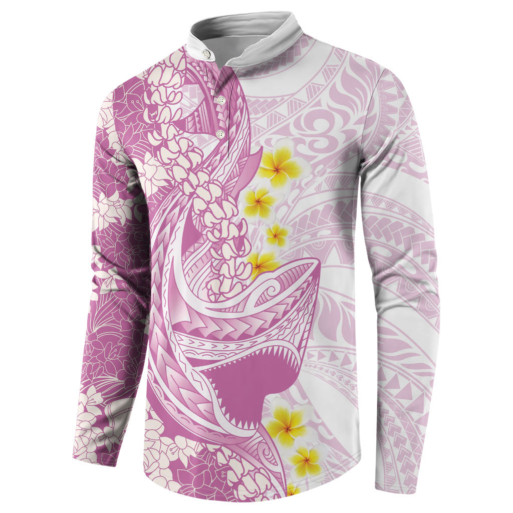 Purple Hawaii Shark Tattoo Button Sweatshirt Puakenikeni Lei Plumeria Polynesian Pattern LT14 - Polynesian Pride