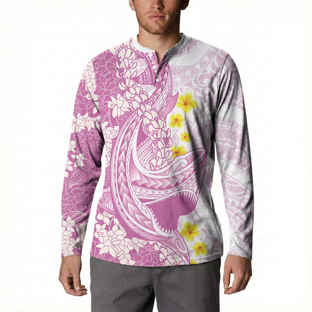 Purple Hawaii Shark Tattoo Button Sweatshirt Puakenikeni Lei Plumeria Polynesian Pattern LT14 - Polynesian Pride