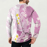 Purple Hawaii Shark Tattoo Button Sweatshirt Puakenikeni Lei Plumeria Polynesian Pattern LT14 - Polynesian Pride