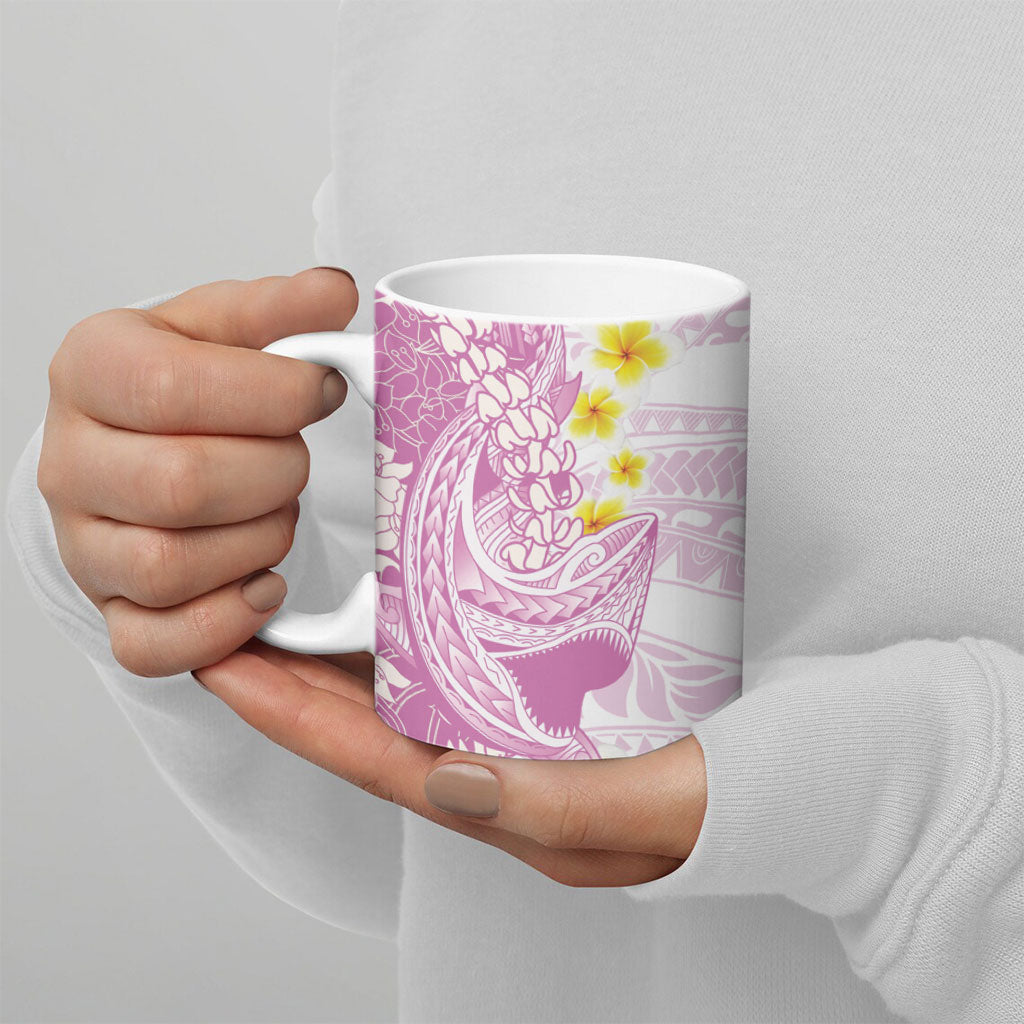 Purple Hawaii Shark Tattoo Ceramic Mug Puakenikeni Lei Plumeria Polynesian Pattern