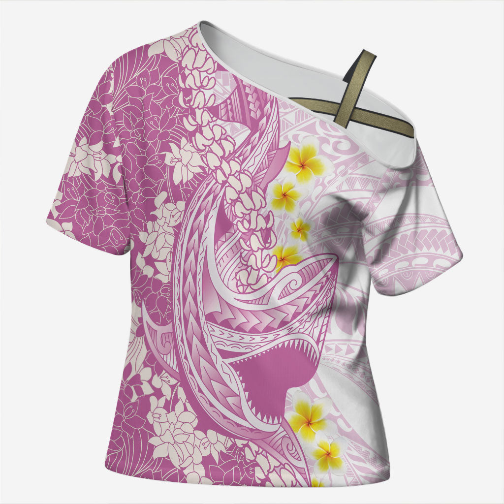 Purple Hawaii Shark Tattoo Cross Shoulder Shirt Puakenikeni Lei Plumeria Polynesian Pattern LT14 Female Purple - Polynesian Pride