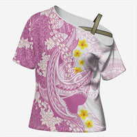 Purple Hawaii Shark Tattoo Cross Shoulder Shirt Puakenikeni Lei Plumeria Polynesian Pattern LT14 Female Purple - Polynesian Pride