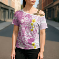 Purple Hawaii Shark Tattoo Cross Shoulder Shirt Puakenikeni Lei Plumeria Polynesian Pattern LT14 - Polynesian Pride