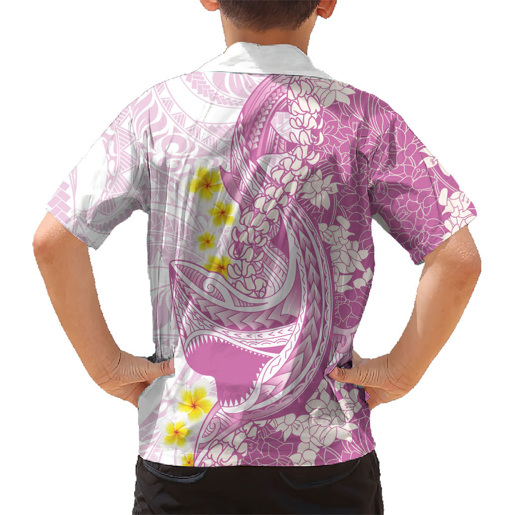 Purple Hawaii Shark Tattoo Family Matching Long Sleeve Bodycon Dress and Hawaiian Shirt Puakenikeni Lei Plumeria Polynesian Pattern