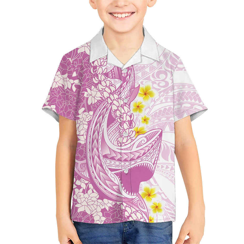 Purple Hawaii Shark Tattoo Family Matching Long Sleeve Bodycon Dress and Hawaiian Shirt Puakenikeni Lei Plumeria Polynesian Pattern