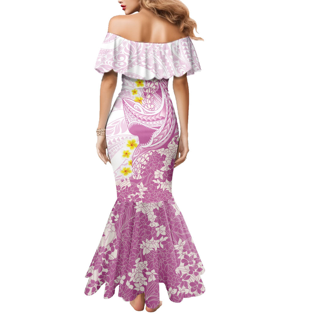 Purple Hawaii Shark Tattoo Family Matching Mermaid Dress and Hawaiian Shirt Puakenikeni Lei Plumeria Polynesian Pattern