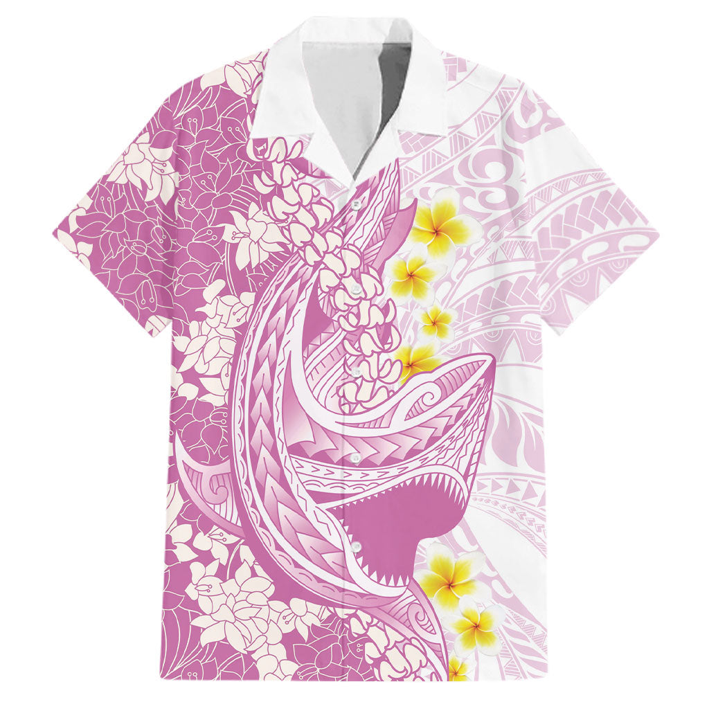 Purple Hawaii Shark Tattoo Family Matching Off The Shoulder Long Sleeve Dress and Hawaiian Shirt Puakenikeni Lei Plumeria Polynesian Pattern