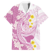 Purple Hawaii Shark Tattoo Family Matching Short Sleeve Bodycon Dress and Hawaiian Shirt Puakenikeni Lei Plumeria Polynesian Pattern