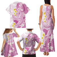 Purple Hawaii Shark Tattoo Family Matching Tank Maxi Dress and Hawaiian Shirt Puakenikeni Lei Plumeria Polynesian Pattern
