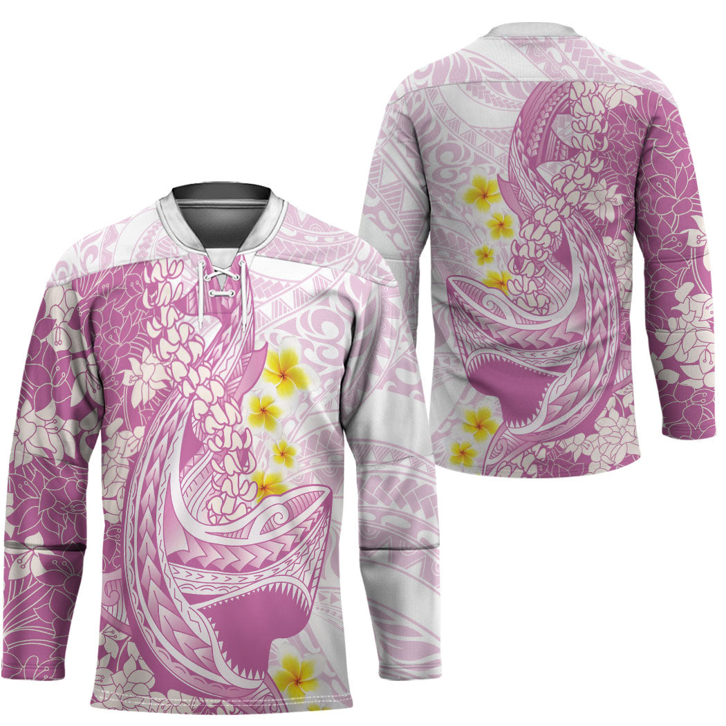 Purple Hawaii Shark Tattoo Hockey Jersey Puakenikeni Lei Plumeria Polynesian Pattern LT14 - Polynesian Pride