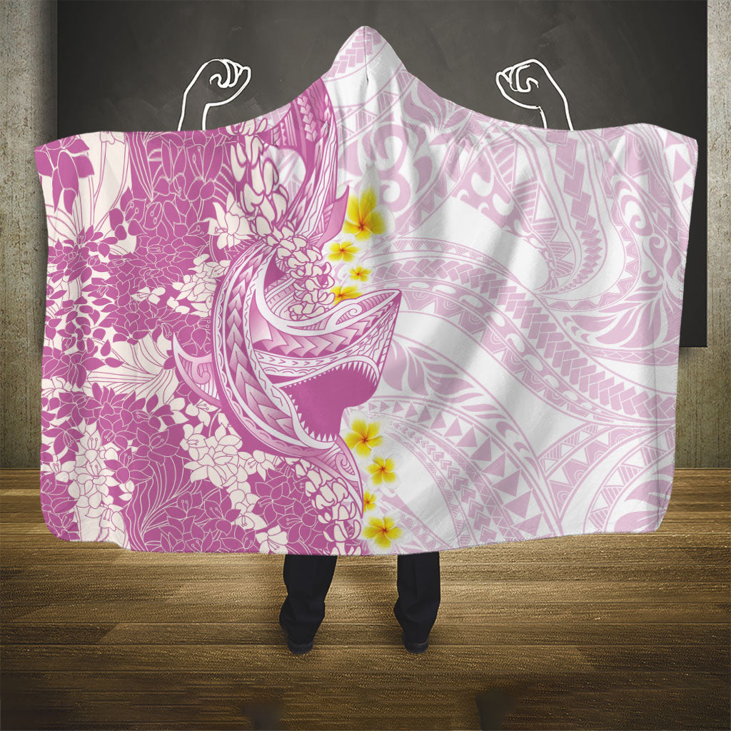Purple Hawaii Shark Tattoo Hooded Blanket Puakenikeni Lei Plumeria Polynesian Pattern