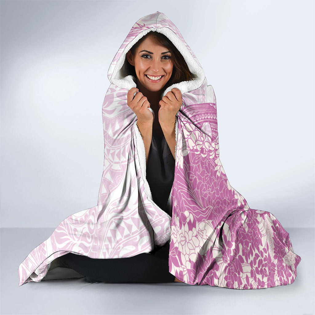 Purple Hawaii Shark Tattoo Hooded Blanket Puakenikeni Lei Plumeria Polynesian Pattern