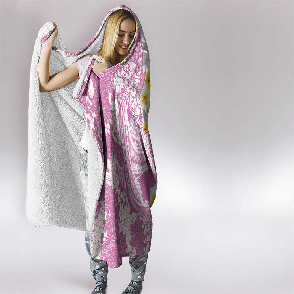 Purple Hawaii Shark Tattoo Hooded Blanket Puakenikeni Lei Plumeria Polynesian Pattern