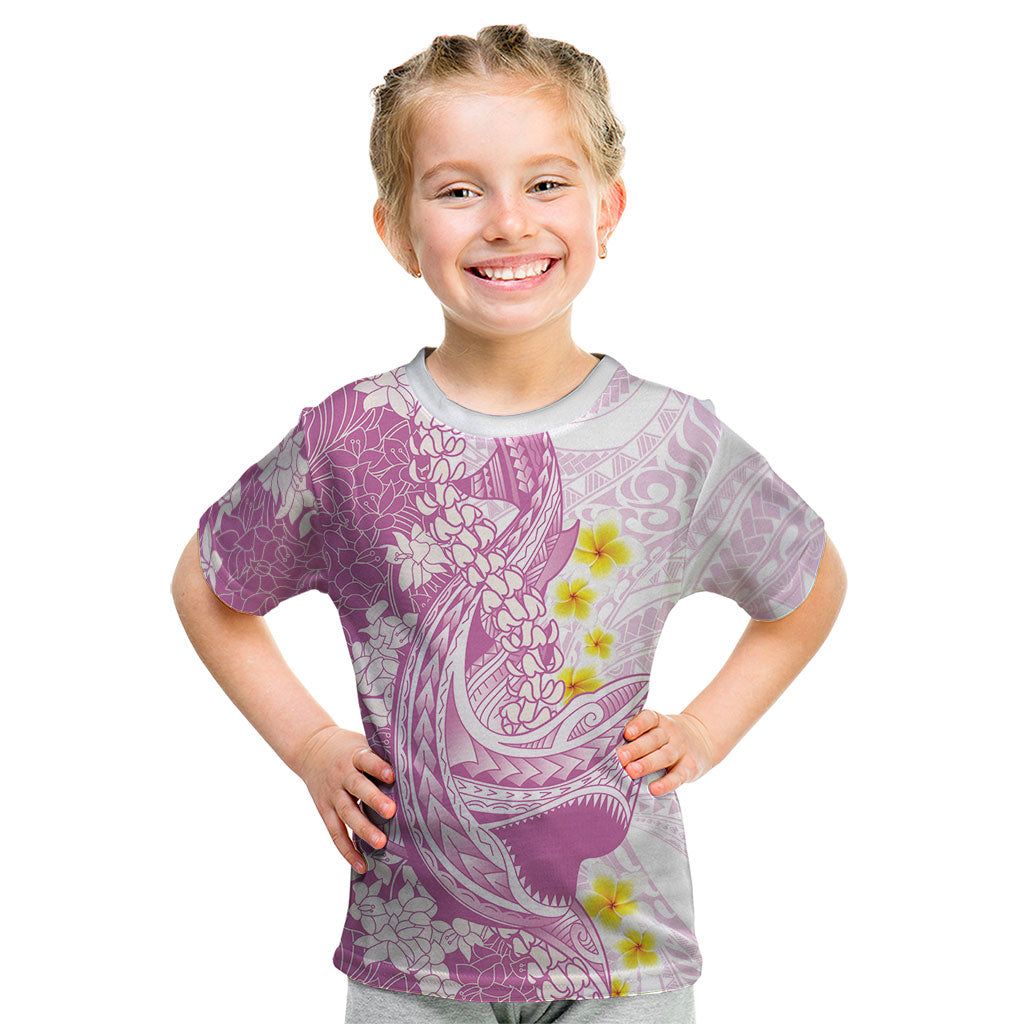 Purple Hawaii Shark Tattoo Kid T Shirt Puakenikeni Lei Plumeria Polynesian Pattern LT14 Purple - Polynesian Pride