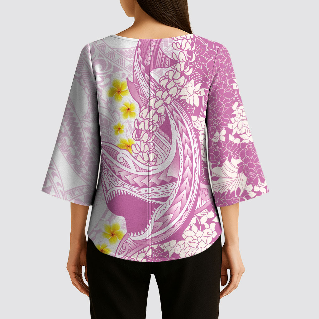 Purple Hawaii Shark Tattoo Kimono Sleeve Blouse Puakenikeni Lei Plumeria Polynesian Pattern LT14 - Polynesian Pride