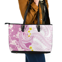 Purple Hawaii Shark Tattoo Leather Tote Bag Puakenikeni Lei Plumeria Polynesian Pattern LT14 - Polynesian Pride