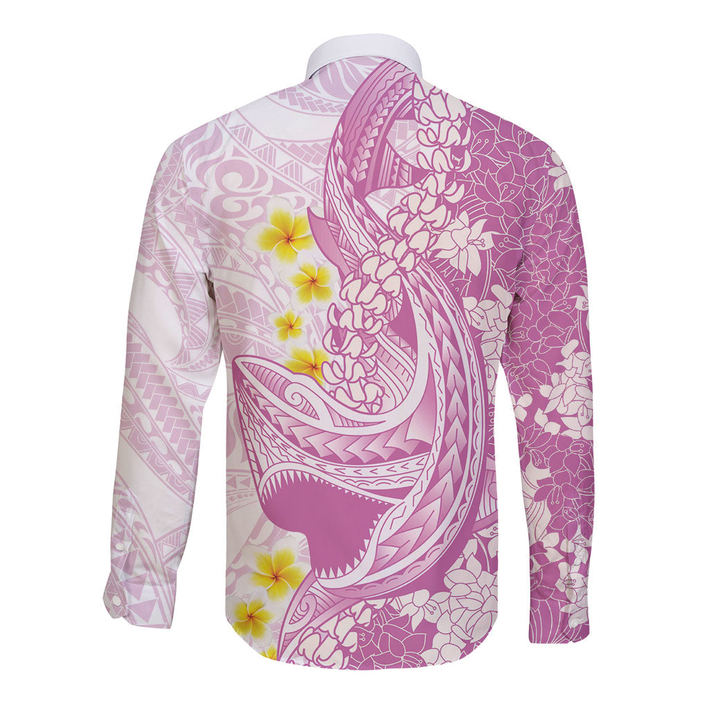 Purple Hawaii Shark Tattoo Long Sleeve Button Shirt Puakenikeni Lei Plumeria Polynesian Pattern LT14 - Polynesian Pride
