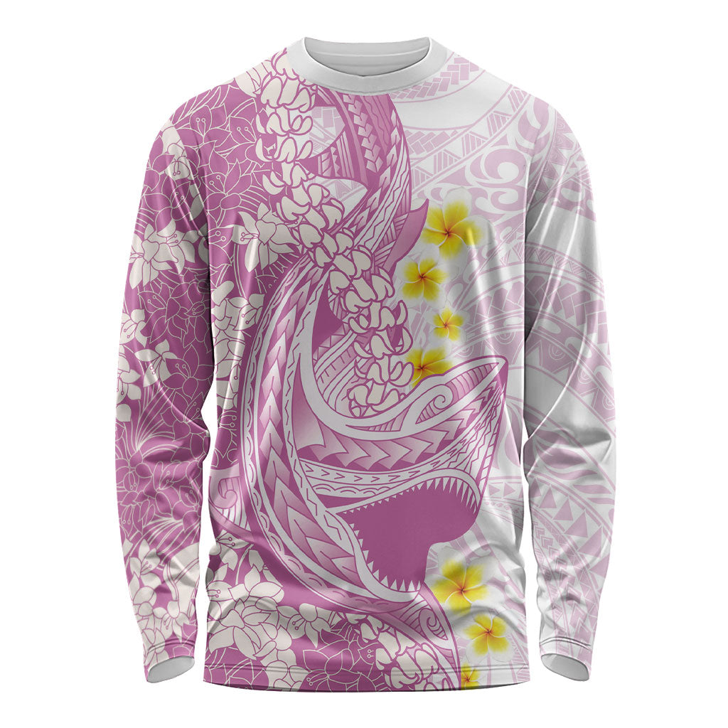 Purple Hawaii Shark Tattoo Long Sleeve Shirt Puakenikeni Lei Plumeria Polynesian Pattern