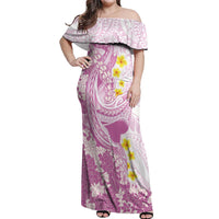 Purple Hawaii Shark Tattoo Off Shoulder Maxi Dress Puakenikeni Lei Plumeria Polynesian Pattern