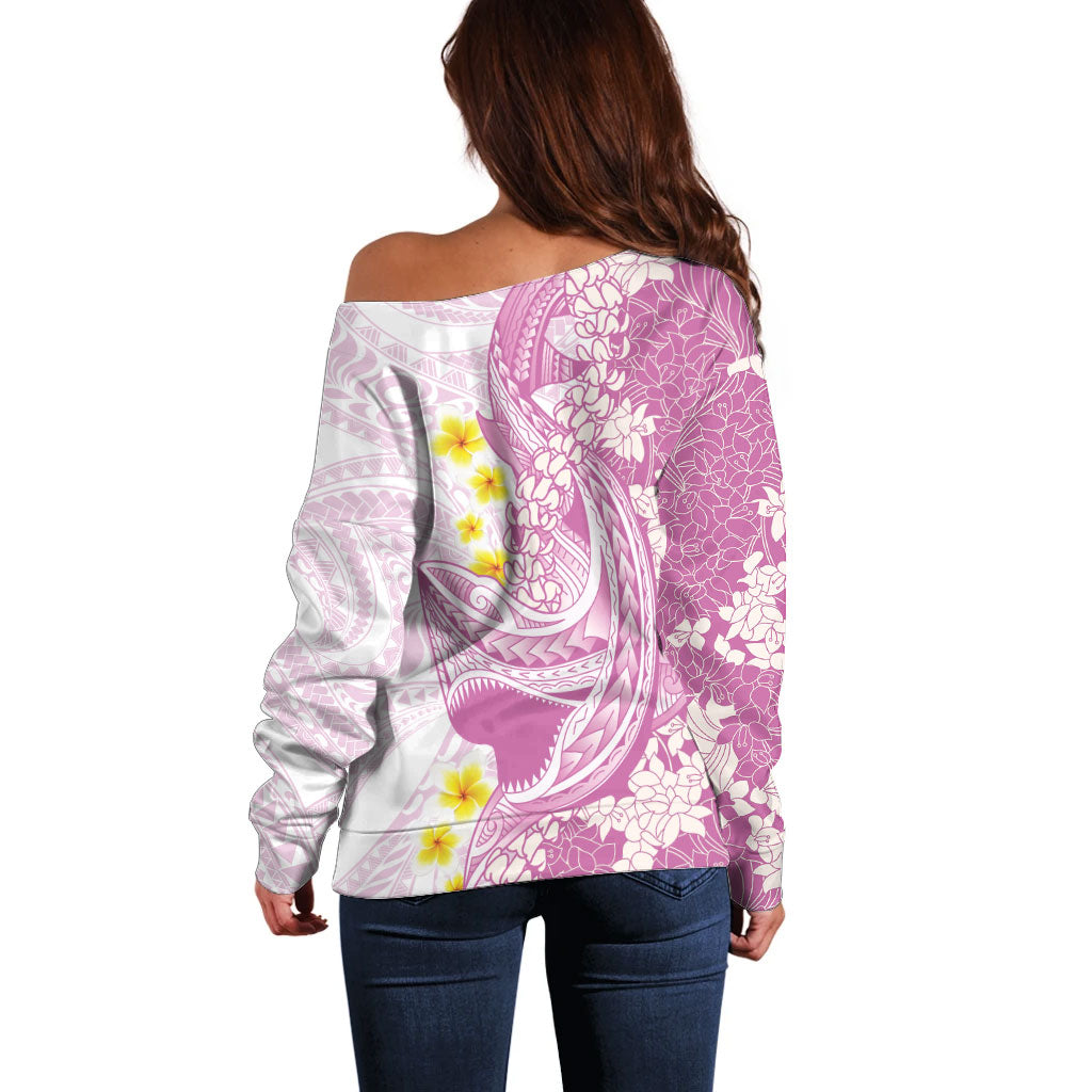 Purple Hawaii Shark Tattoo Off Shoulder Sweater Puakenikeni Lei Plumeria Polynesian Pattern LT14 - Polynesian Pride