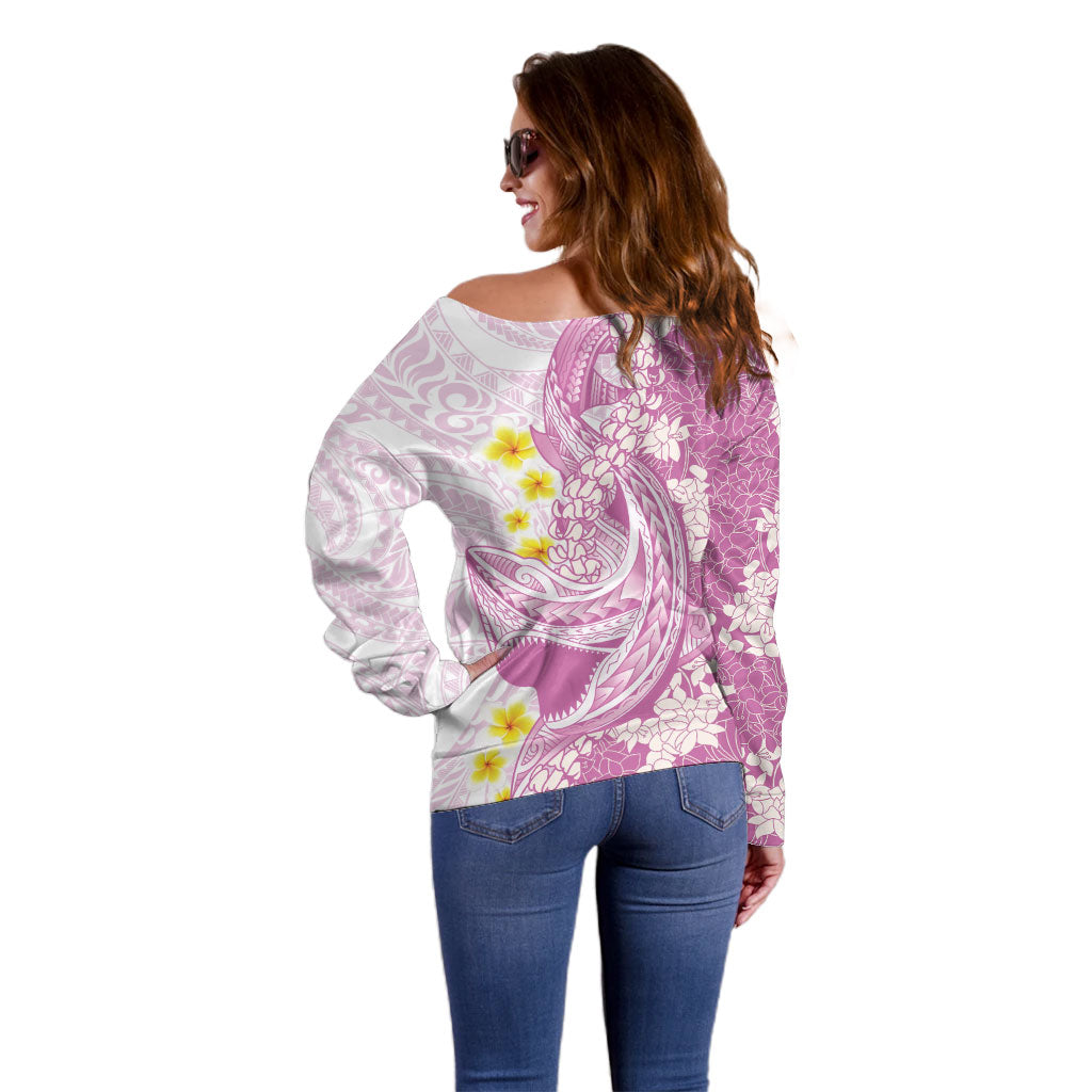 Purple Hawaii Shark Tattoo Off Shoulder Sweater Puakenikeni Lei Plumeria Polynesian Pattern LT14 - Polynesian Pride