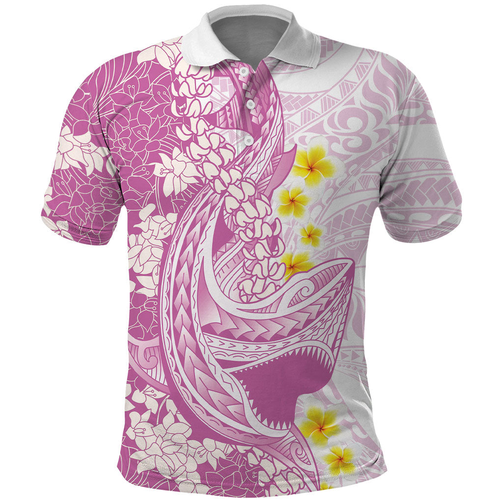 Purple Hawaii Shark Tattoo Polo Shirt Puakenikeni Lei Plumeria Polynesian Pattern