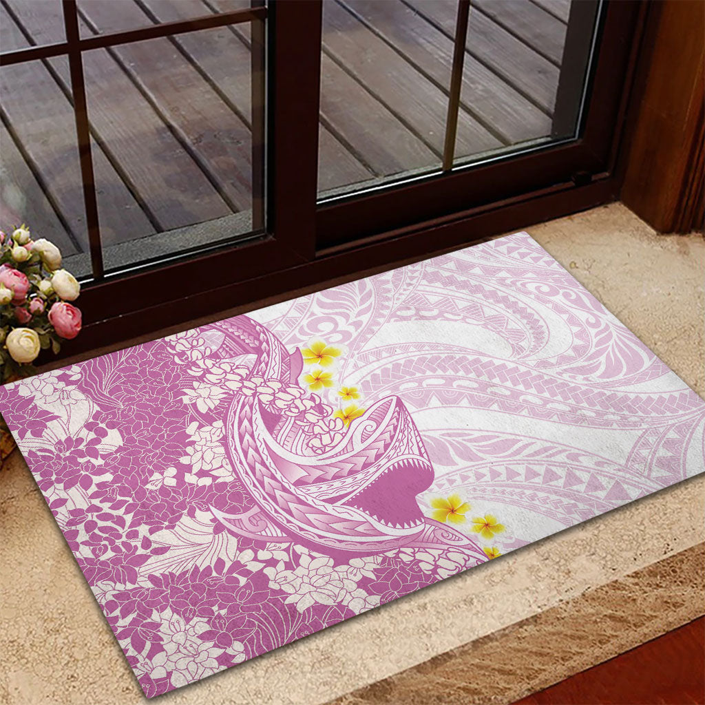 Purple Hawaii Shark Tattoo Rubber Doormat Puakenikeni Lei Plumeria Polynesian Pattern LT14 - Polynesian Pride