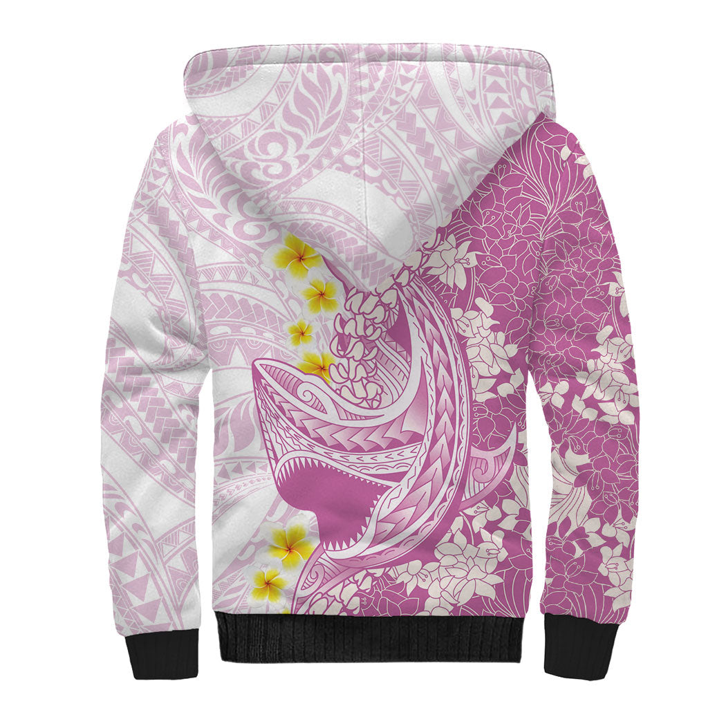 Purple Hawaii Shark Tattoo Sherpa Hoodie Puakenikeni Lei Plumeria Polynesian Pattern LT14 - Polynesian Pride