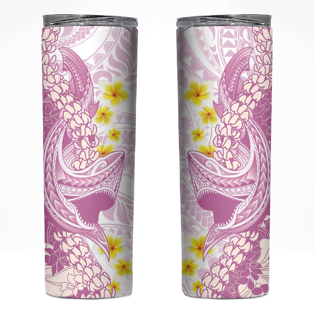 Purple Hawaii Shark Tattoo Skinny Tumbler Puakenikeni Lei Plumeria Polynesian Pattern