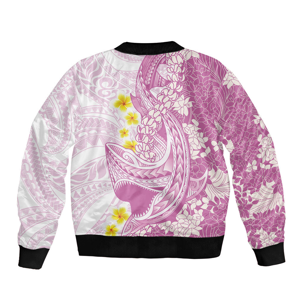 Purple Hawaii Shark Tattoo Sleeve Zip Bomber Jacket Puakenikeni Lei Plumeria Polynesian Pattern LT14 - Polynesian Pride