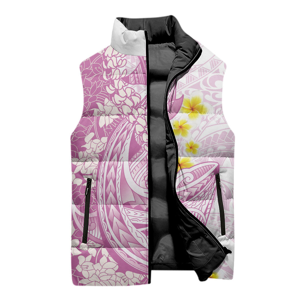 Purple Hawaii Shark Tattoo Sleeveless Puffer Jacket Puakenikeni Lei Plumeria Polynesian Pattern LT14 - Polynesian Pride