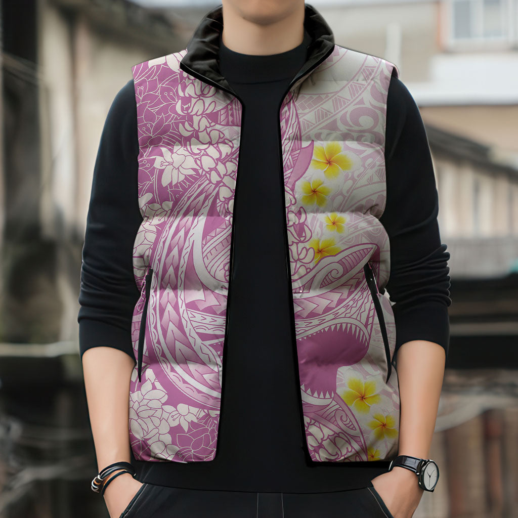 Purple Hawaii Shark Tattoo Sleeveless Puffer Jacket Puakenikeni Lei Plumeria Polynesian Pattern LT14 - Polynesian Pride